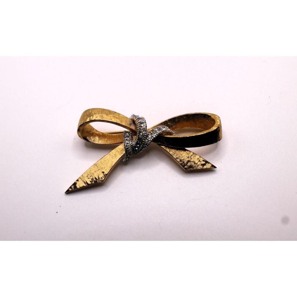 Large JOMAZ Bow Brooch, Gold Tone with Pavé Rhinestones